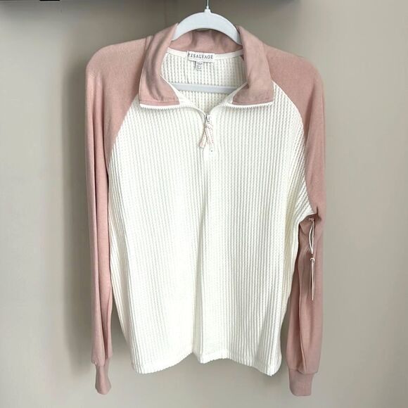 P.J. Salvage - Half Zip - Pink and White Waffle Sweatshirt - New! - Picture 1 of 4